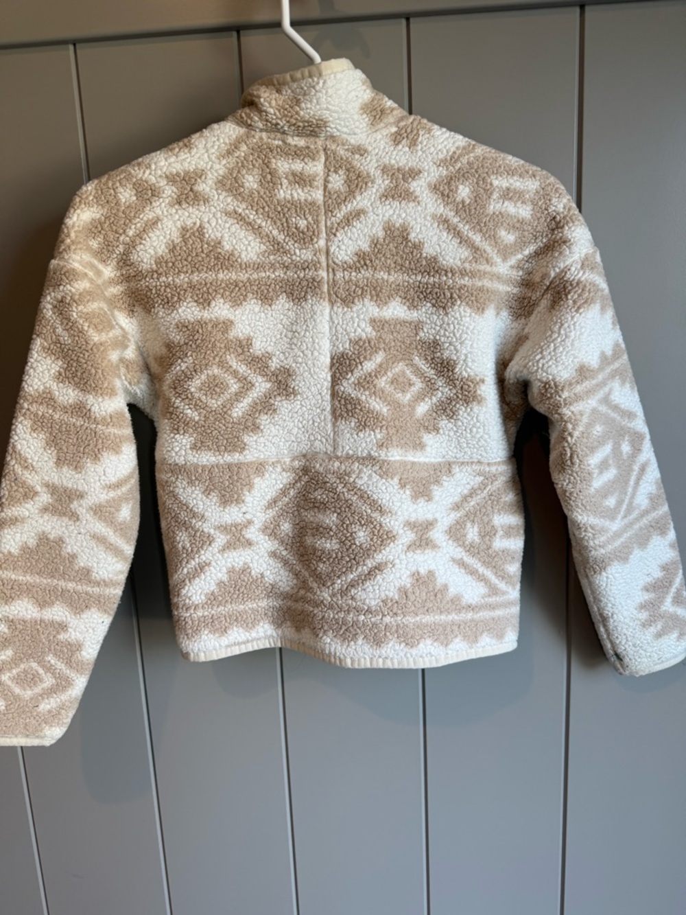 North Face Youth Small 7/8 Campshire Zip Sherpa Fleece White Tribal Geo Print - Picture 4 of 14